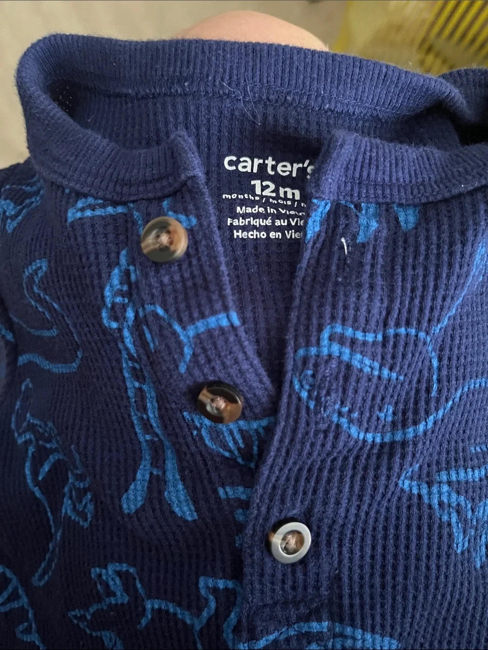 Carter's Navy Short Sleeve Dino Romper with Bright Blue Print
